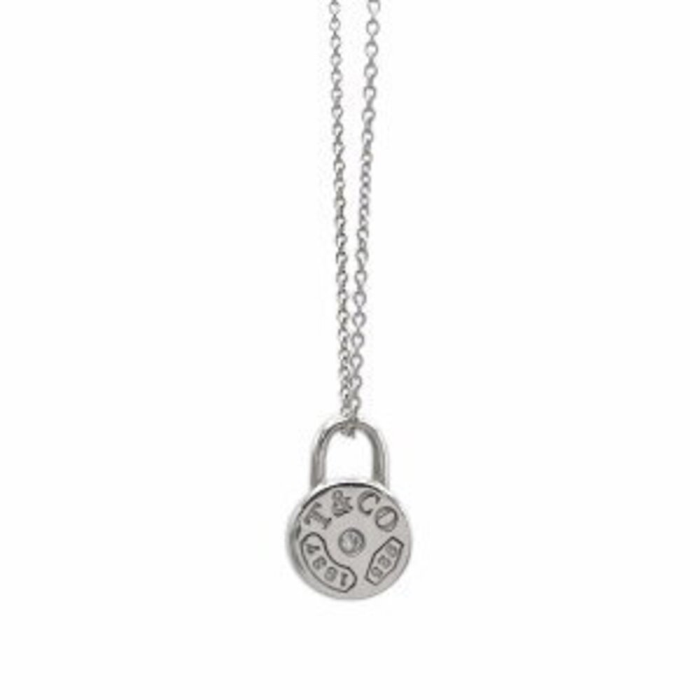 Tiffany Co Round Lock Necklace One Diamond Silver